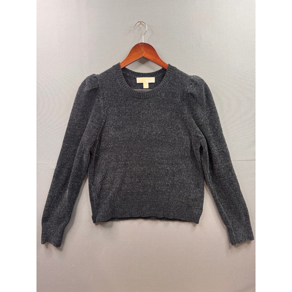 Michael Kors Womens‎ Charcoal Gray Chenille Metallic Puff Sleeve Sweater M